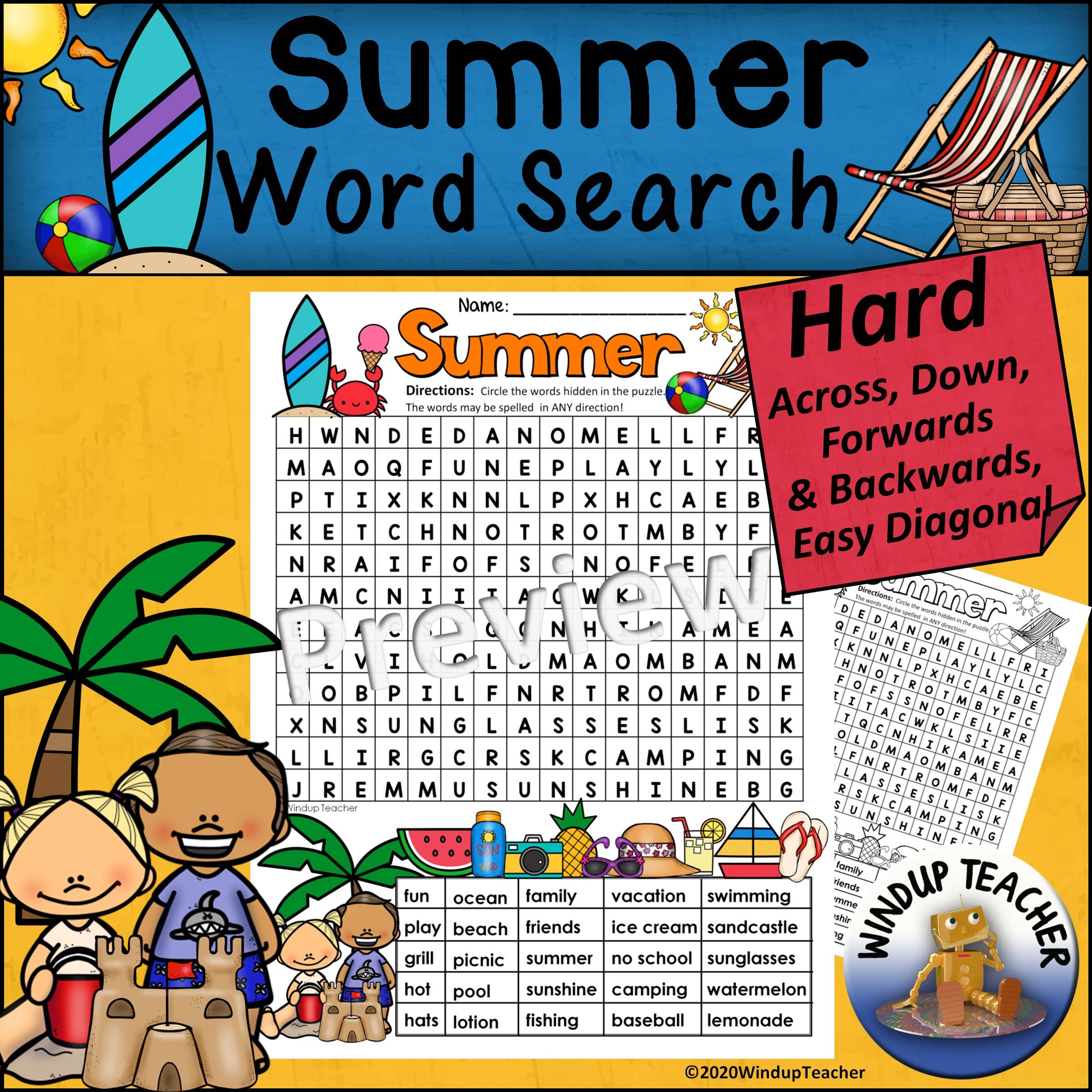 Summer Word Search HARD Puzzle Ready To Go Made By Teachers