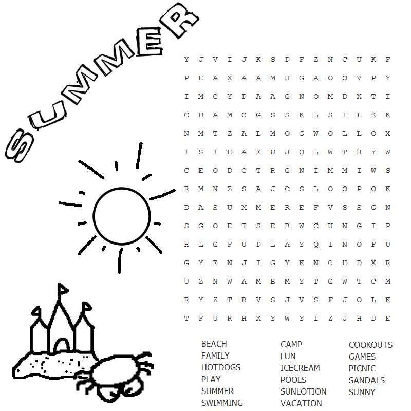 Summer Word Search Printable Coloring Pages FREE