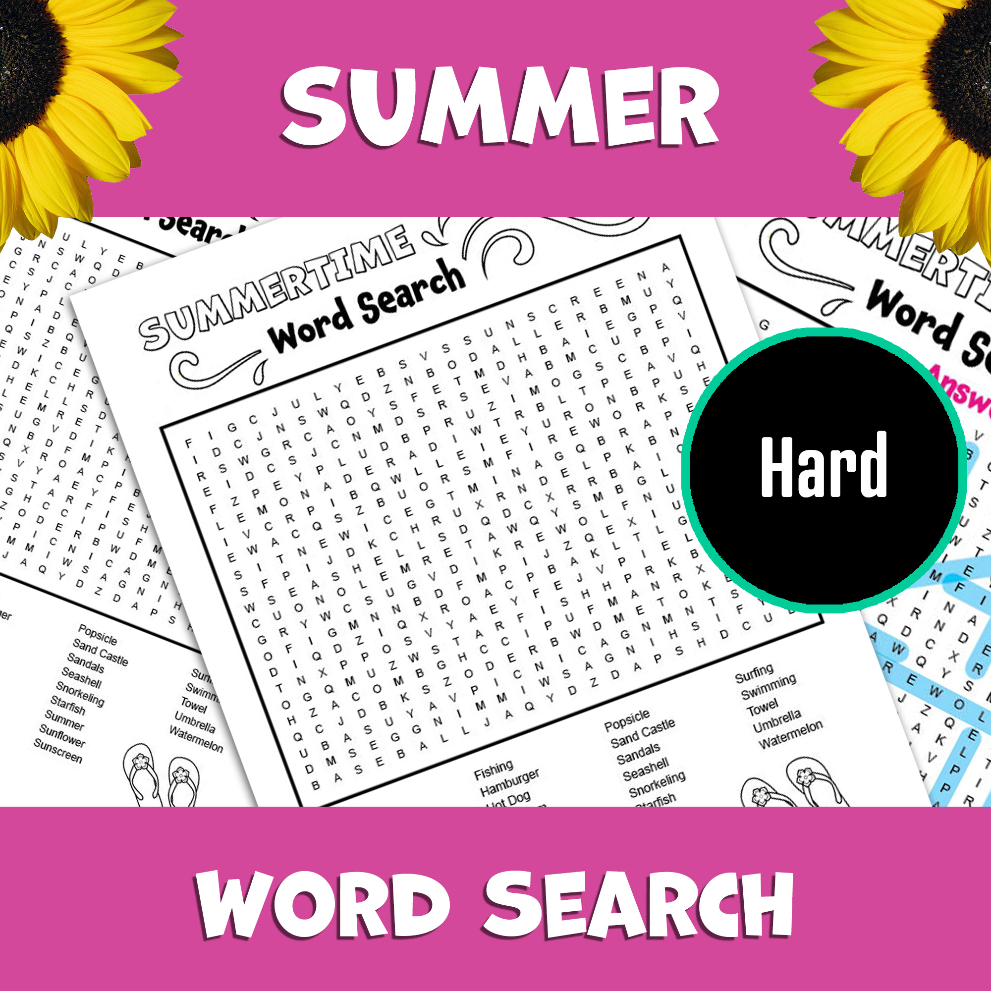 Summer Word Search Puzzle Hard Hidden Word Game Activity Word Find Classful
