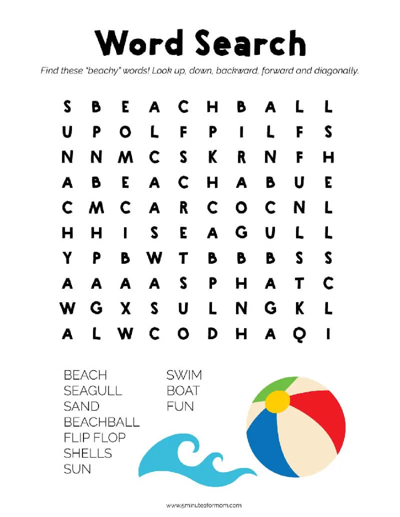 Summer Word Search Puzzles For Kids 5 Minutes For Mom