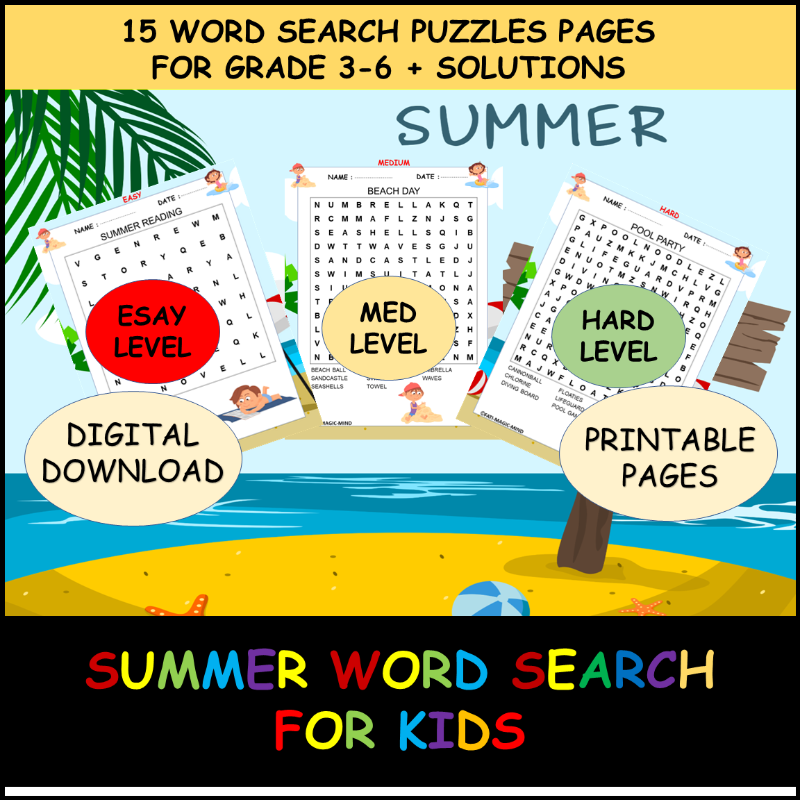Summer Word Search Puzzles Grade 3 6 15 Fun End Of Year Printable Pages Made By Teachers