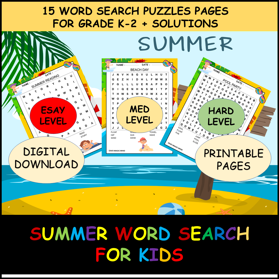 Summer Word Search Puzzles Grade K 2 15 Fun End Of Year Printable 