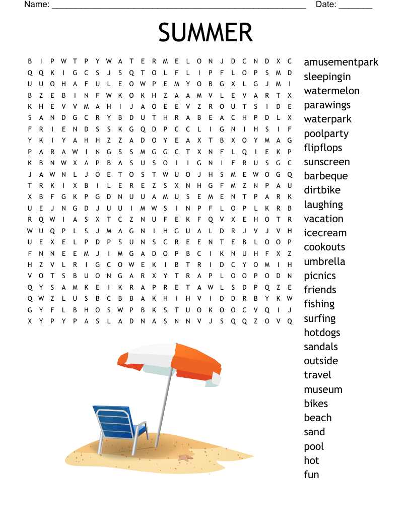 Summer Word Search Printable Kids