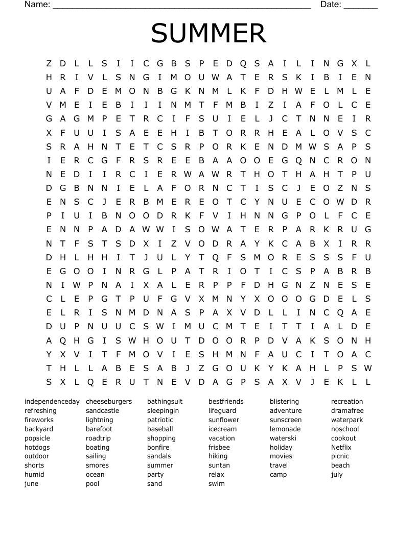 SUMMER Word Search WordMint