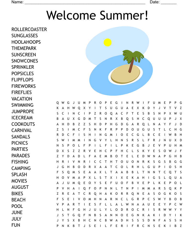 Printable Summer Word Search