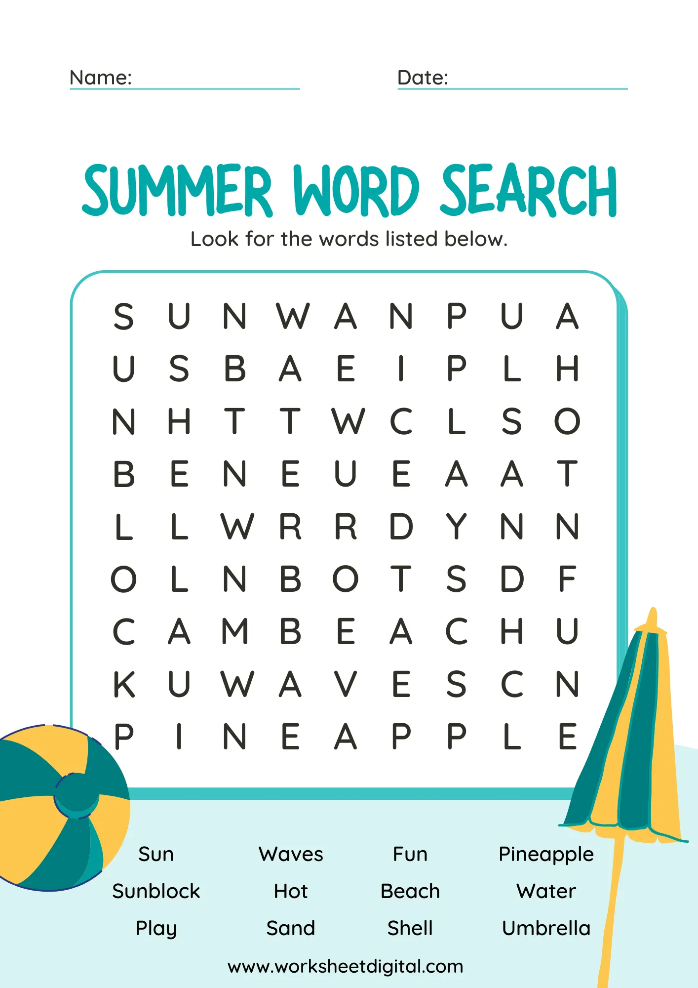 Summer Word Search Printable Free