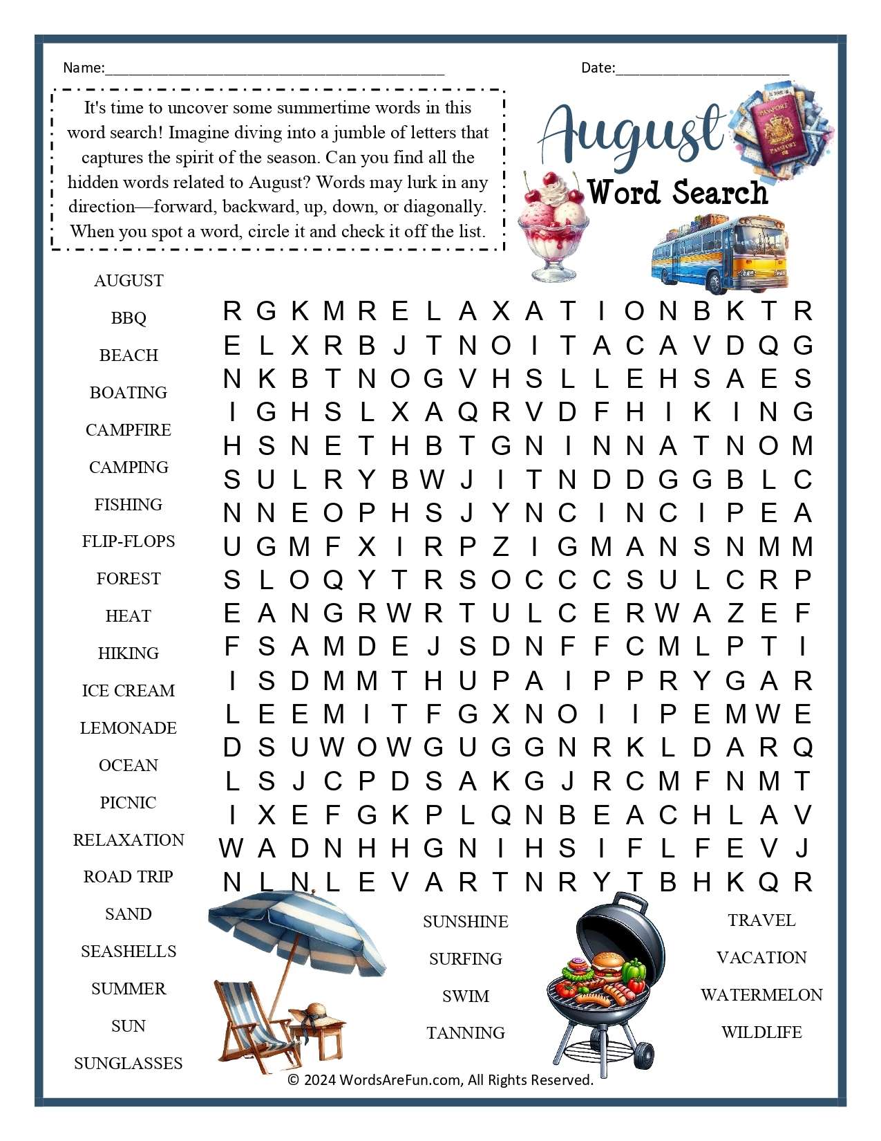 summer word searches
