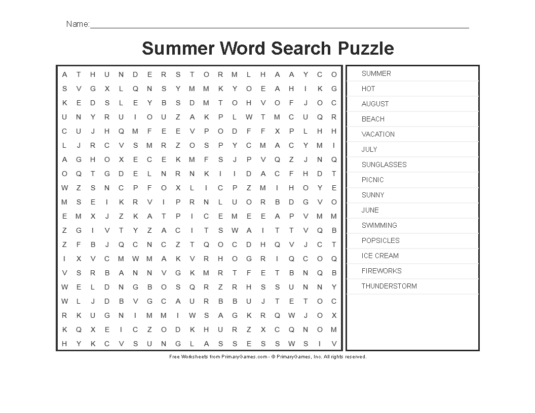 Free Word Search Puzzles Printable