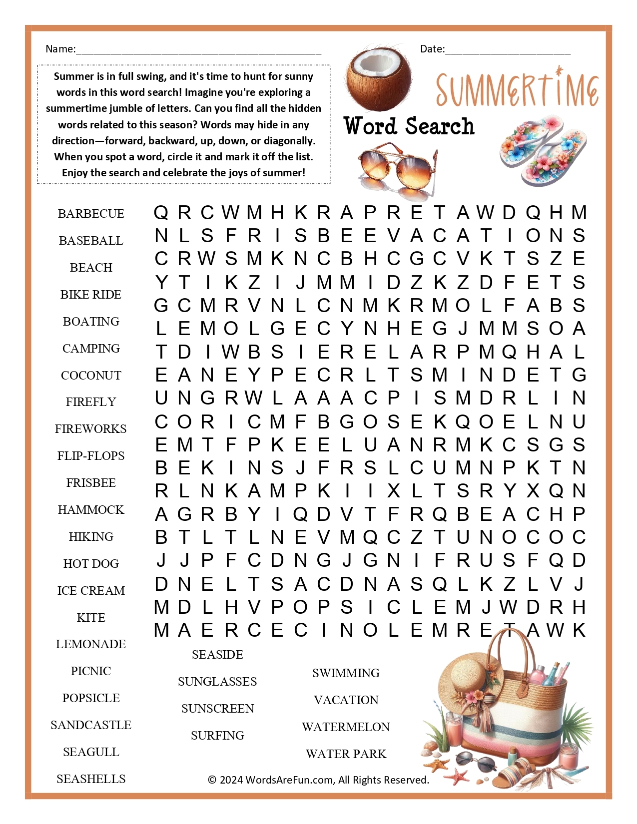 summertime word search