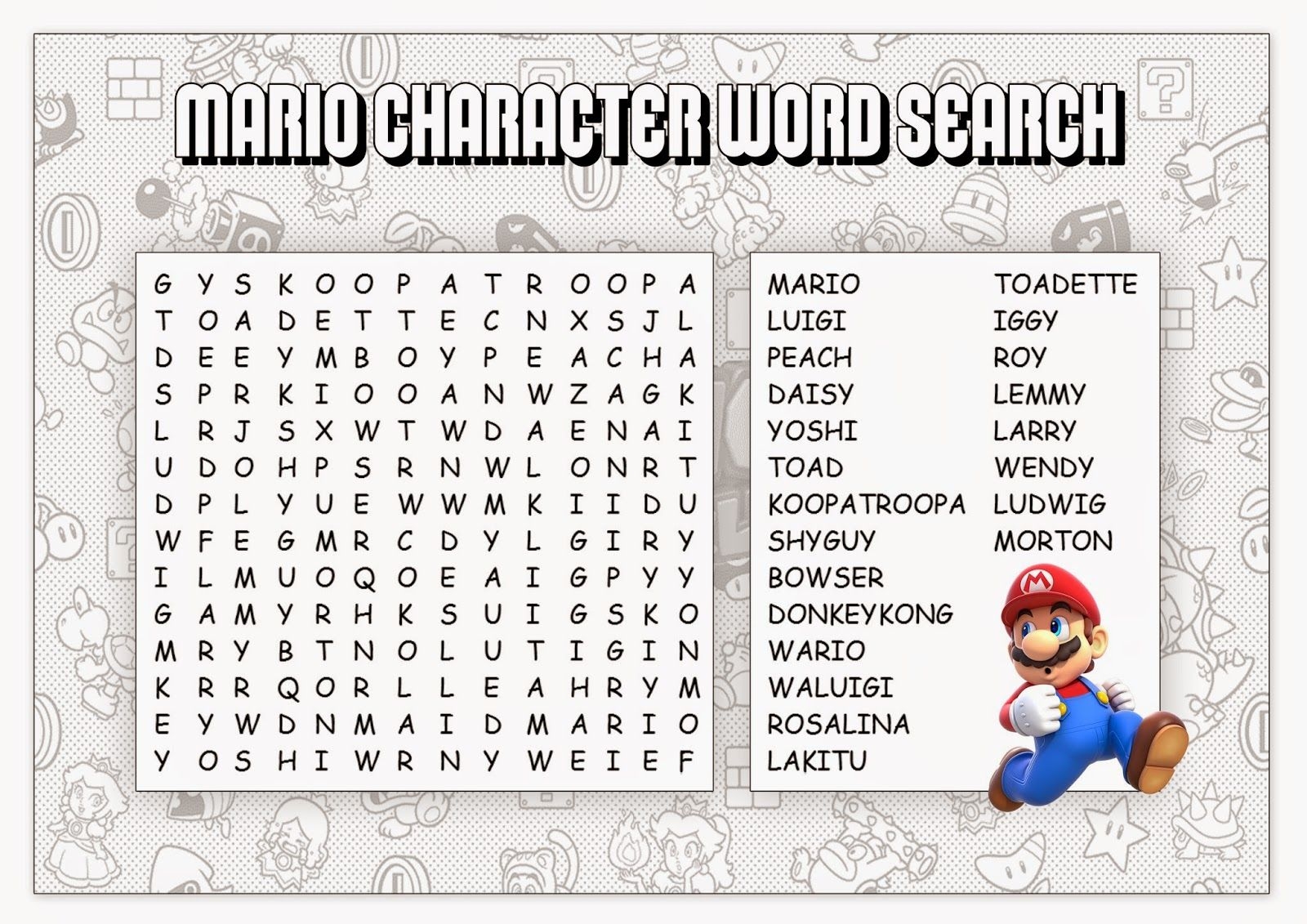 Super Mario Word Search Super Mario Word Search