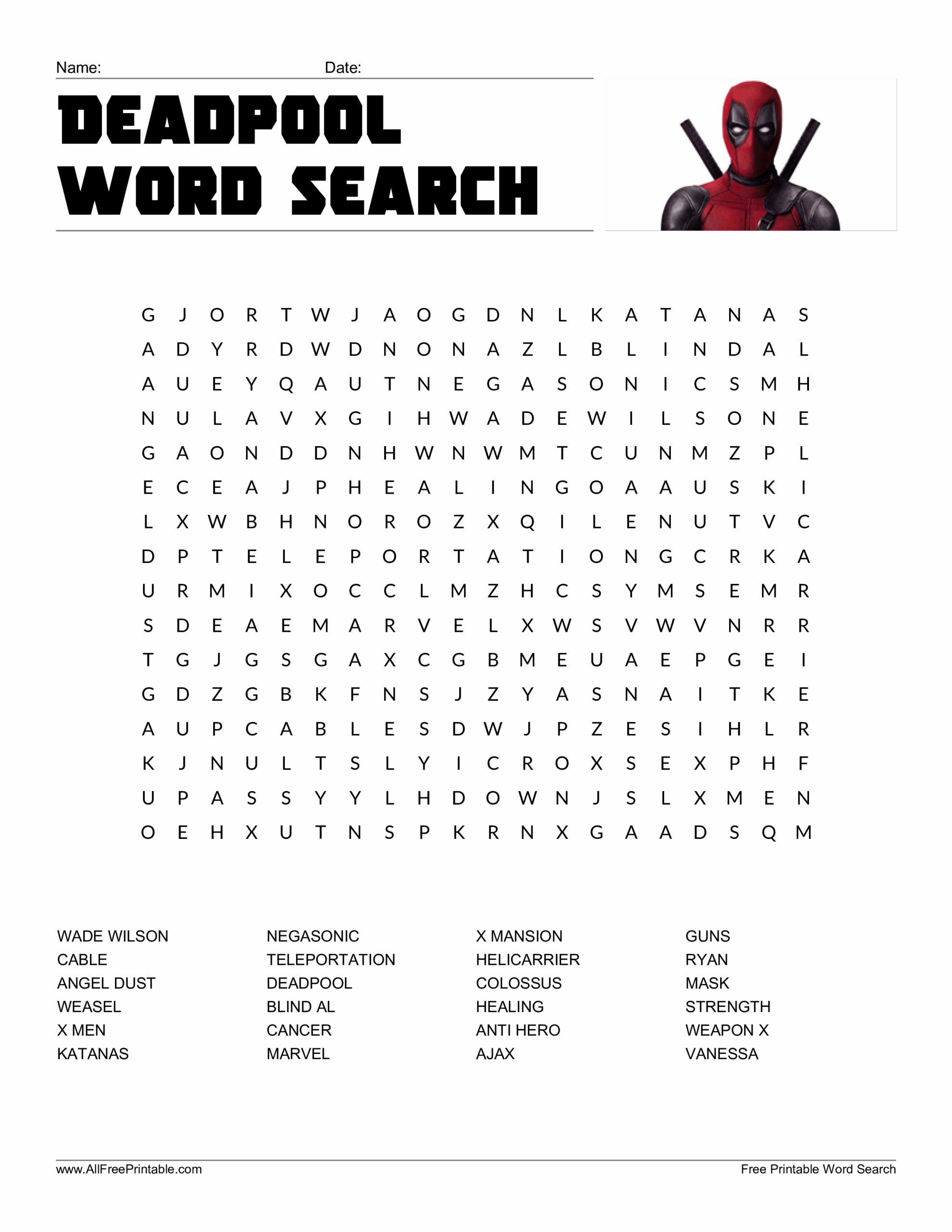 Marvel Word Search Free Printable