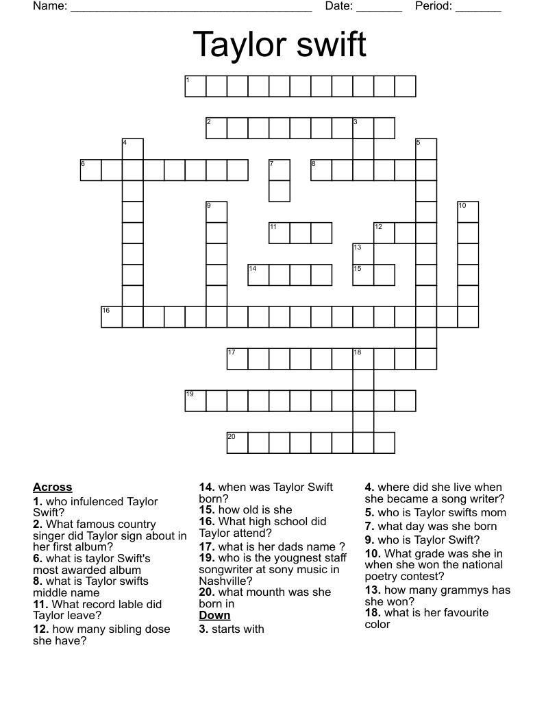 Taylor Swift Word Search Printable