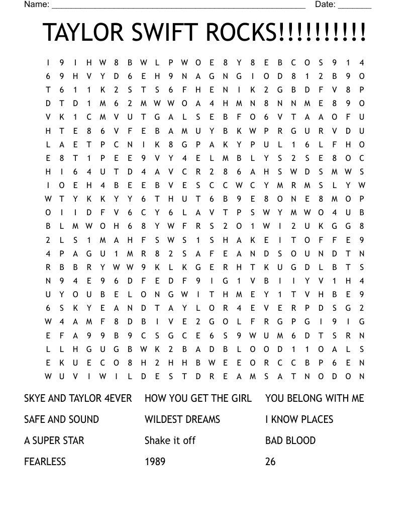 Taylor Swift Word Search Book