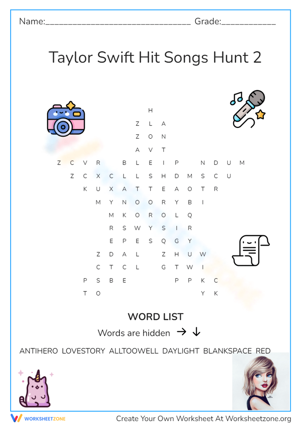 Taylor Swift Word Search
