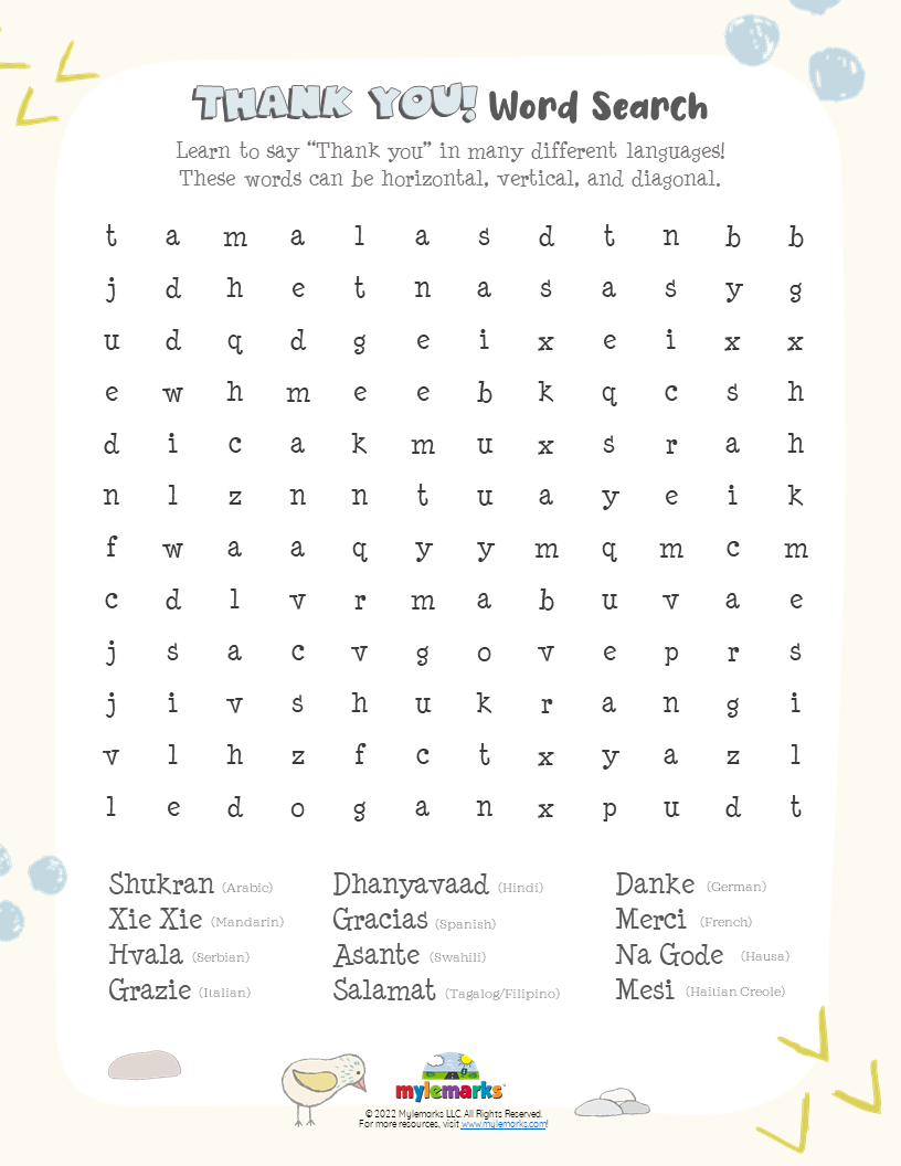 Gratitude Word Search Printable