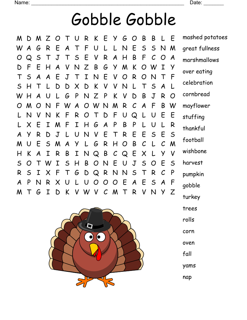 Printable Thanksgiving Word Search Pdf