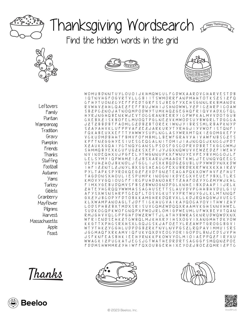 Free Thanksgiving Word Search Printables