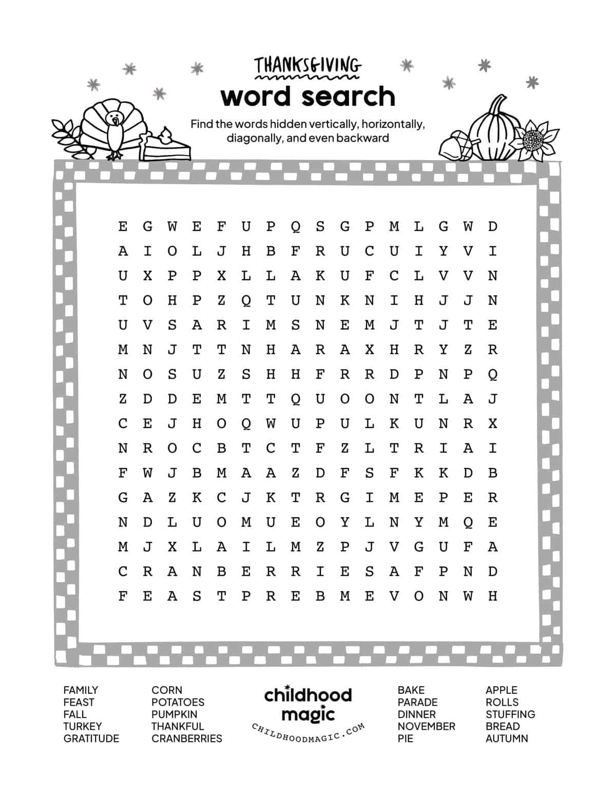 thanksgiving word search childhood magic
