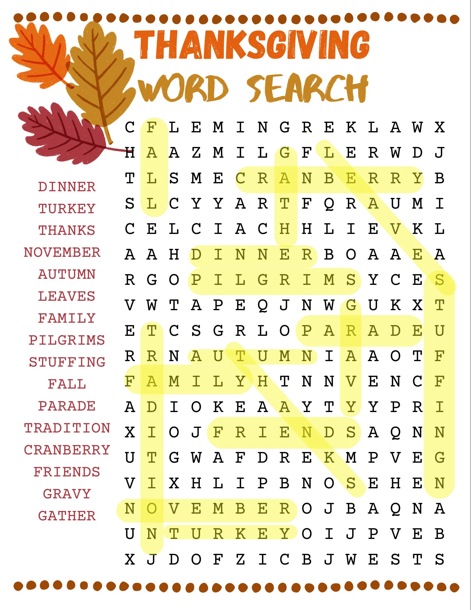Printable Thanksgiving Word Search