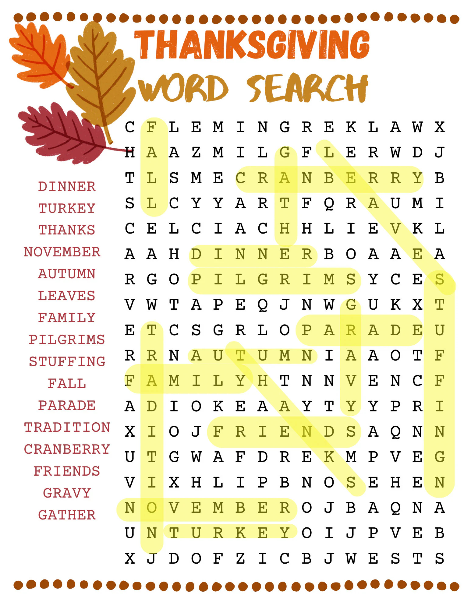 Thanksgiving Word Search Etsy