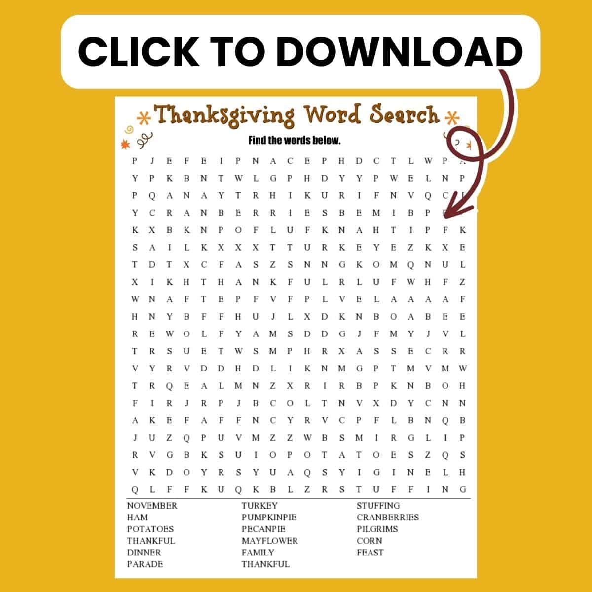 Thanksgiving Word Search FREE Printable Thanksgiving Word Search FREE Printable