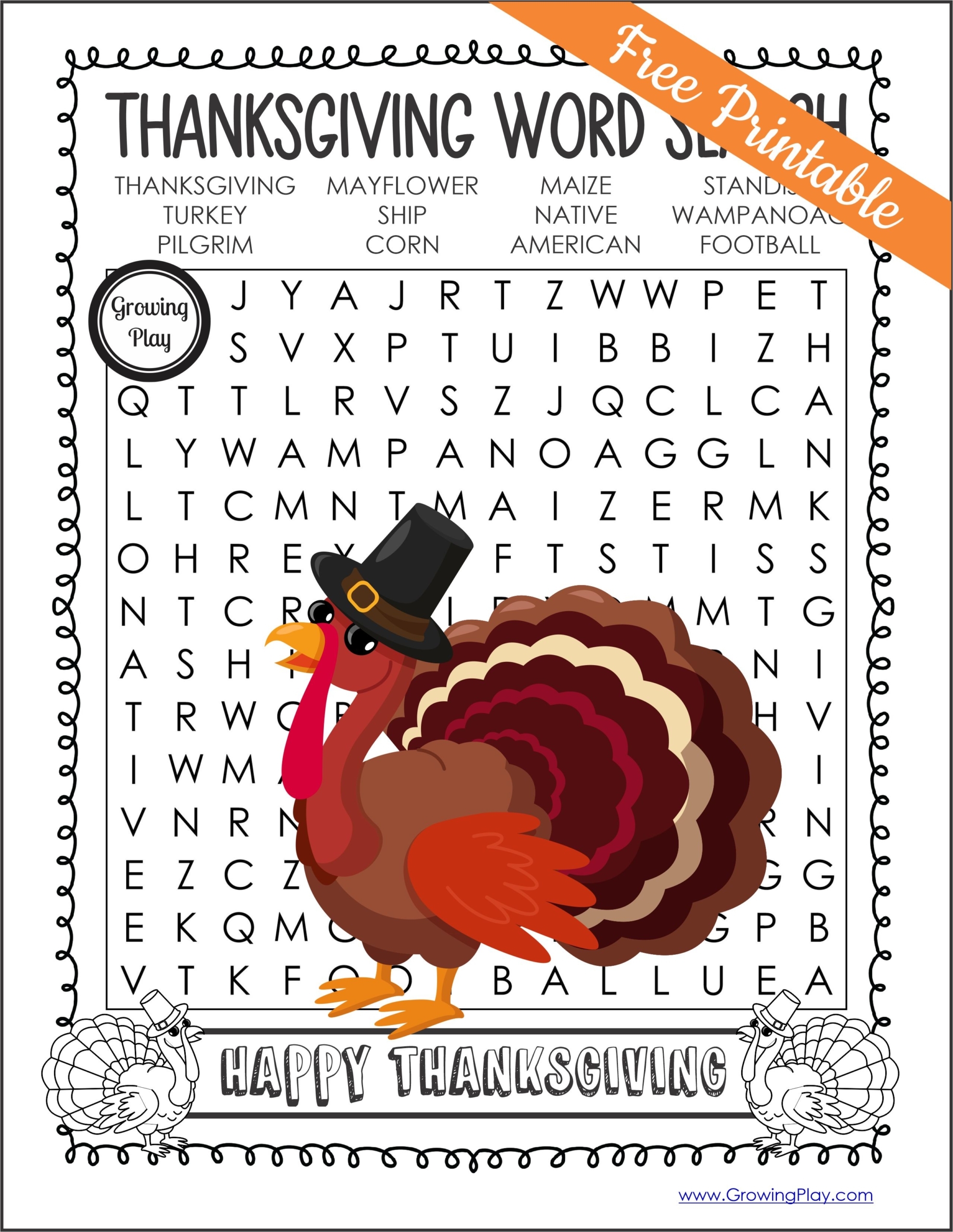 Thanksgiving Word Search Printable Growing Play Worksheets Library