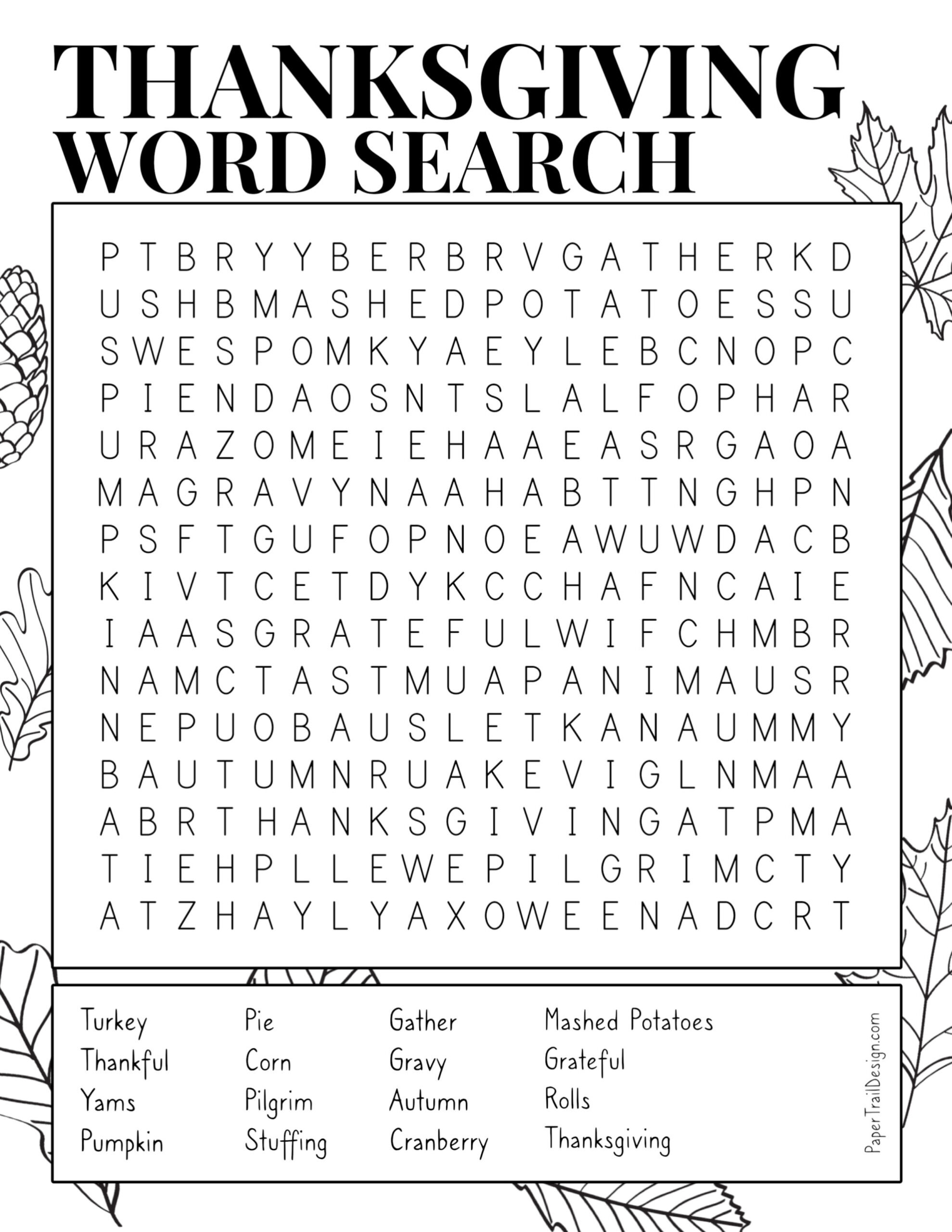 Thanksgiving Word Search Printable Paper Trail Design Worksheets Library