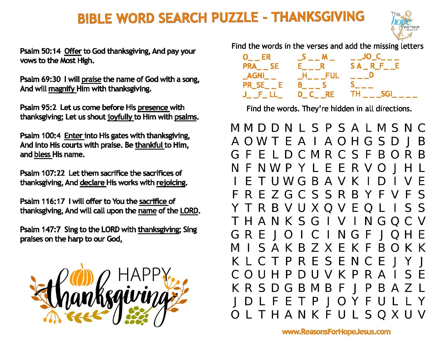 Thanksgiving Printable Word Search Puzzles