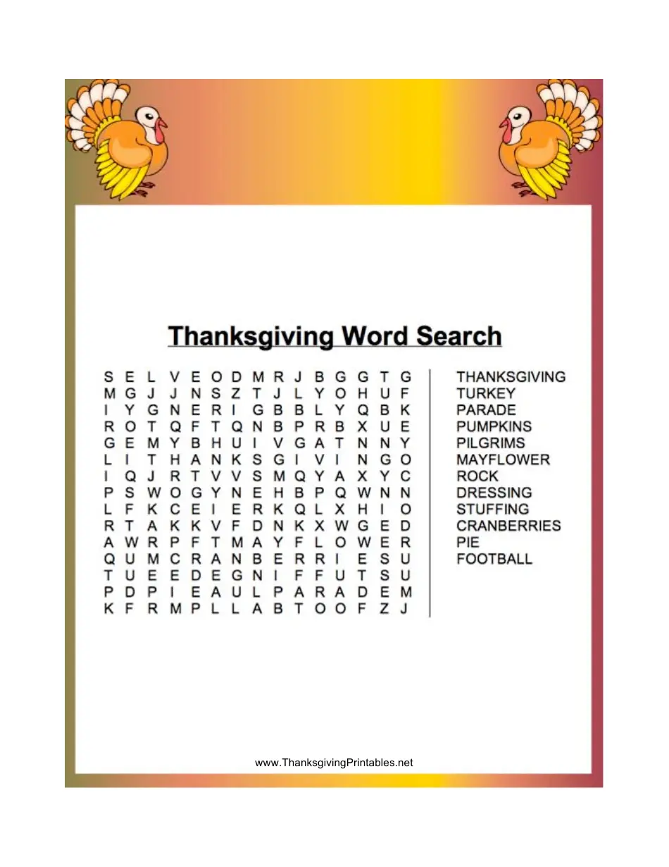 Thanksgiving Word Search Puzzle Template Download Printable PDF Templateroller