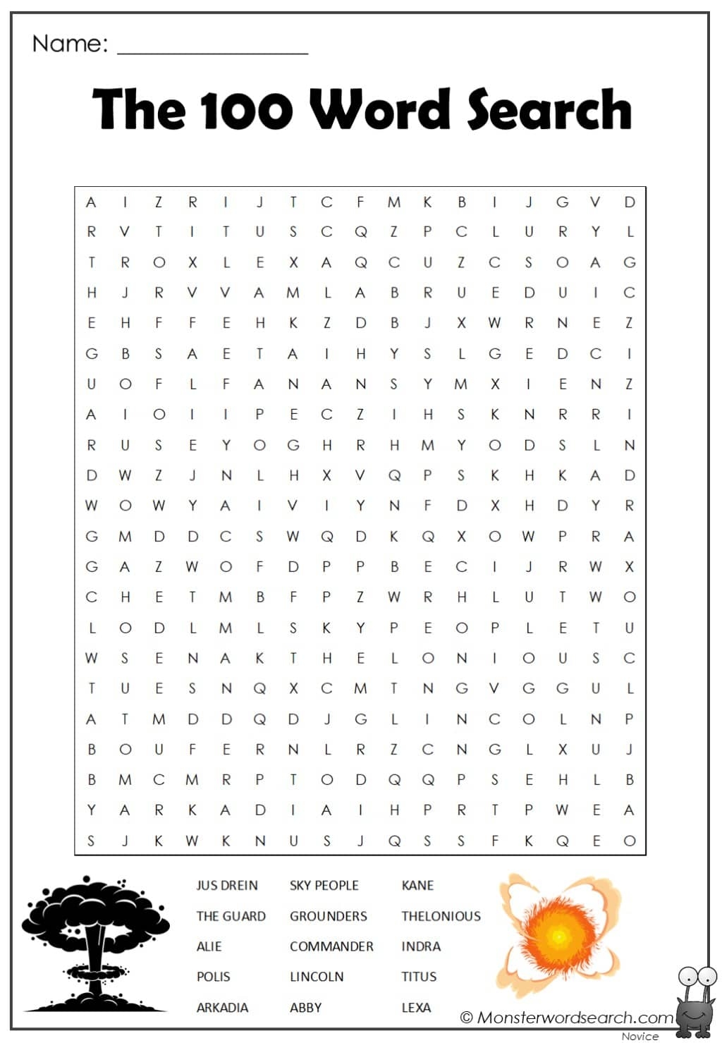 the 100 word search monster word search