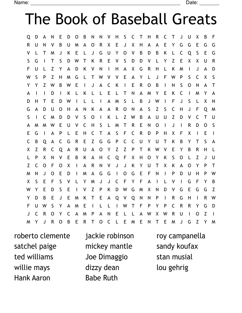 The Book Of Baseball Greats Word Search WordMint