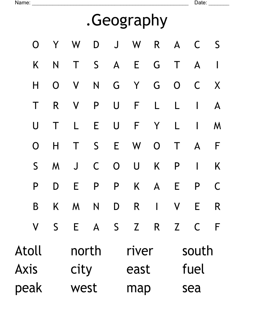 The Geography Of The United States Word Search WordMint