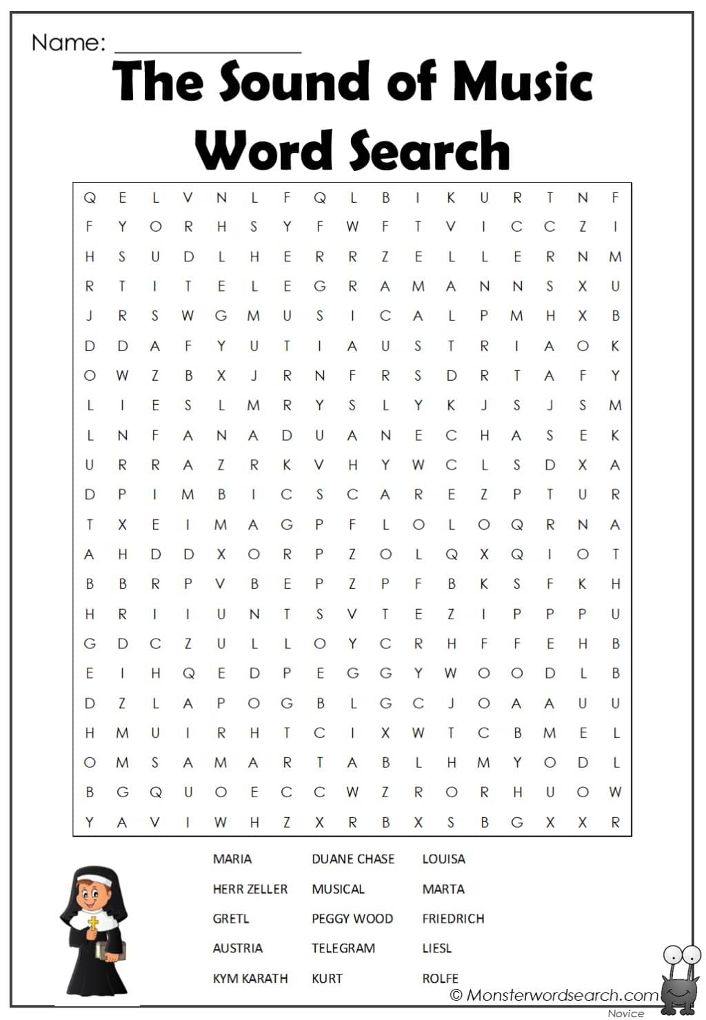 The Sound Of Music Word Search Monster Word Search