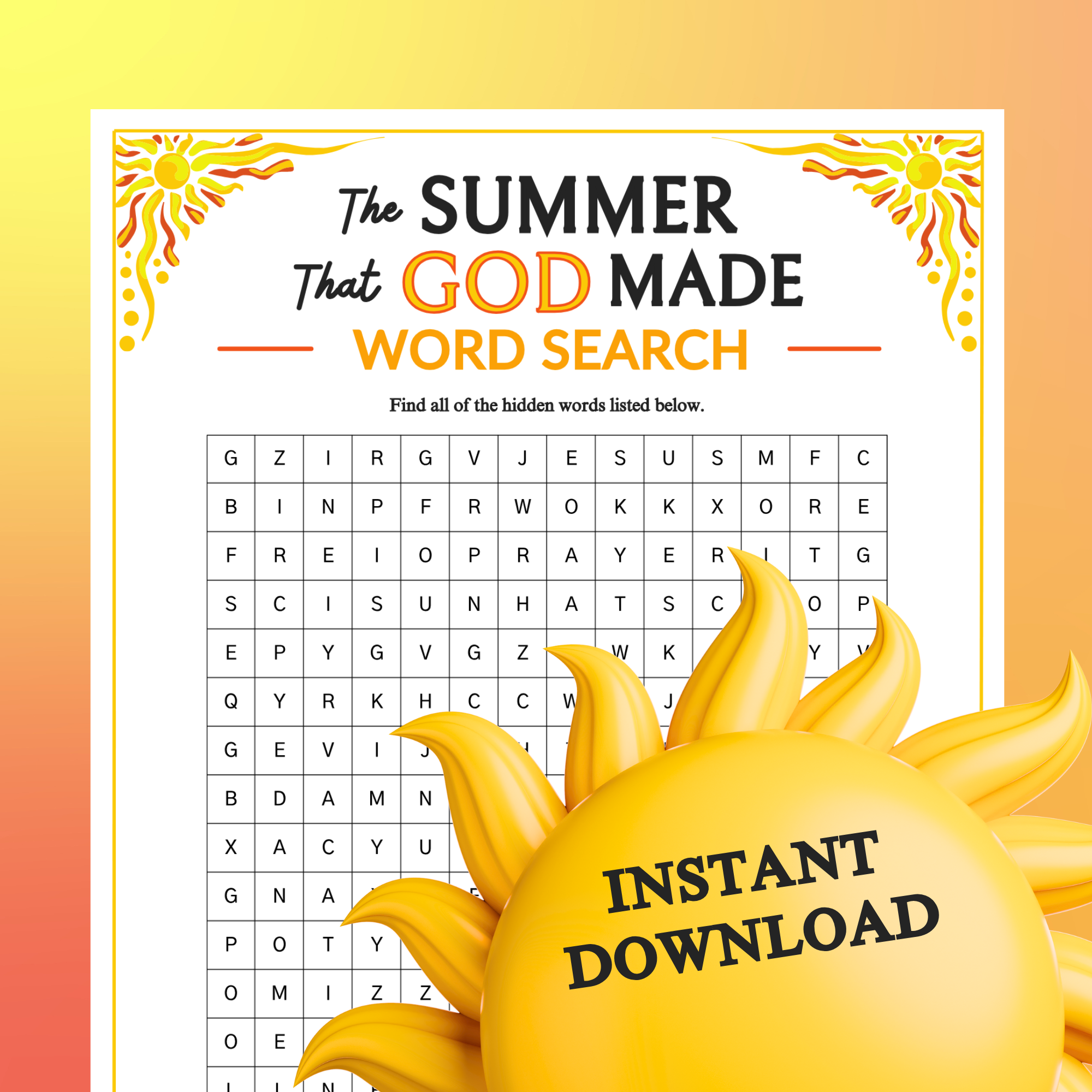 Bible Word Search Printable For Children