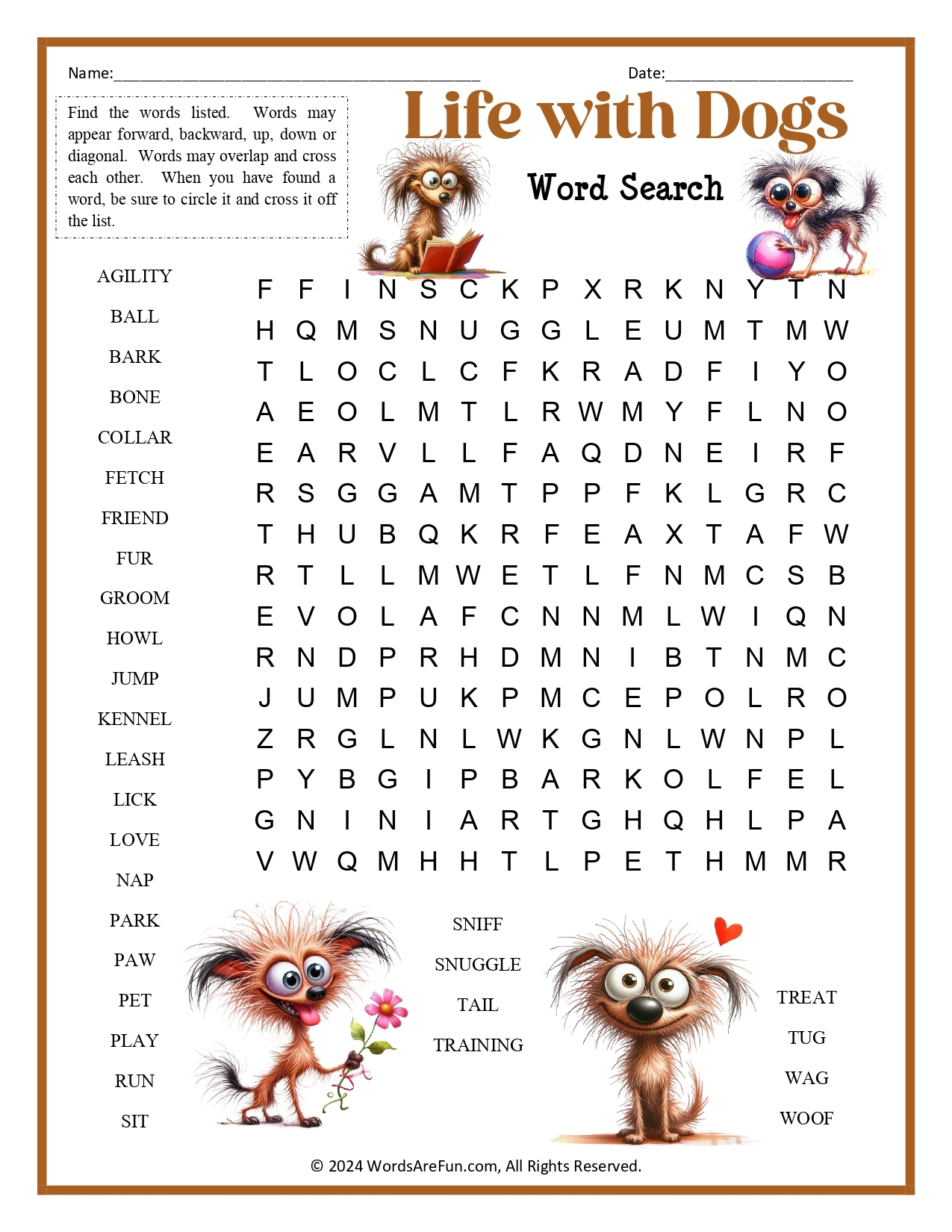 Types Of Dogs Word Search WordMint Worksheets Library