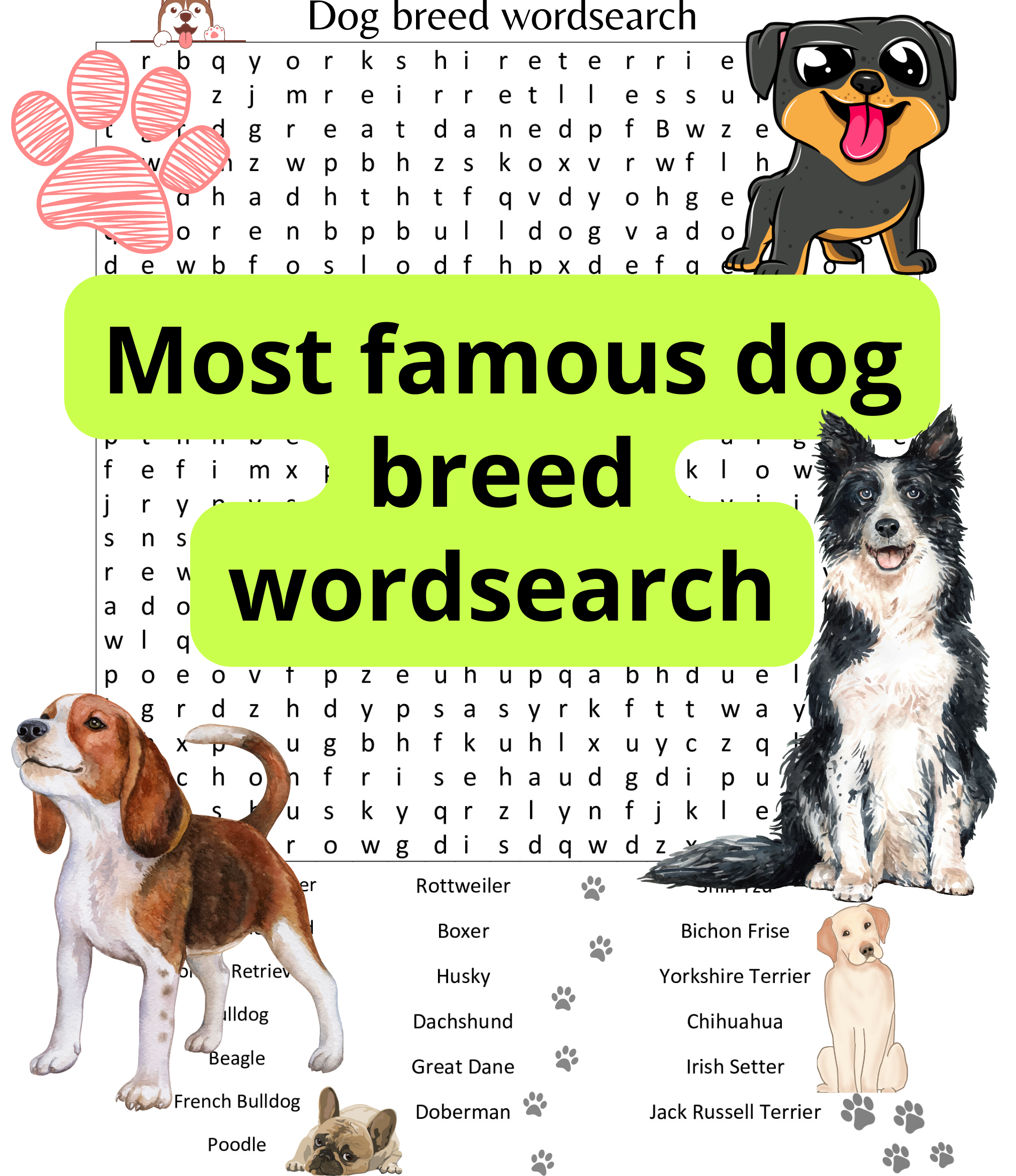 Dog Word Search Free Printable