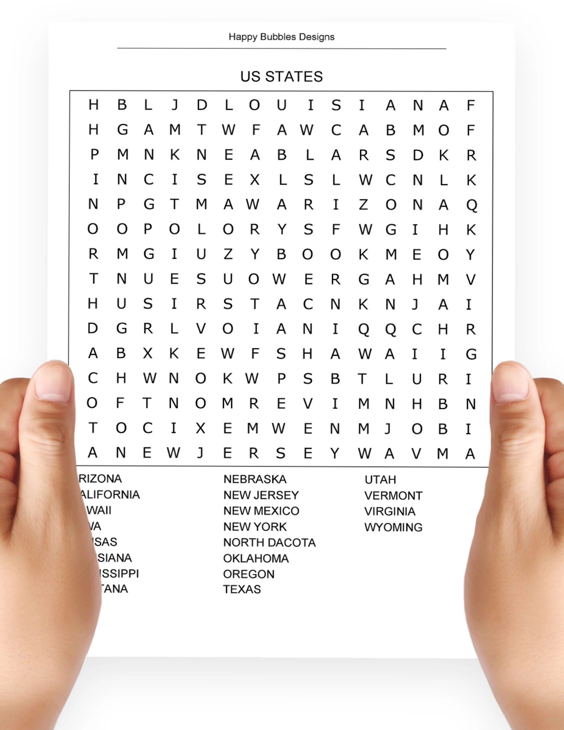 US States Word Search Puzzle In Large Print Etsy