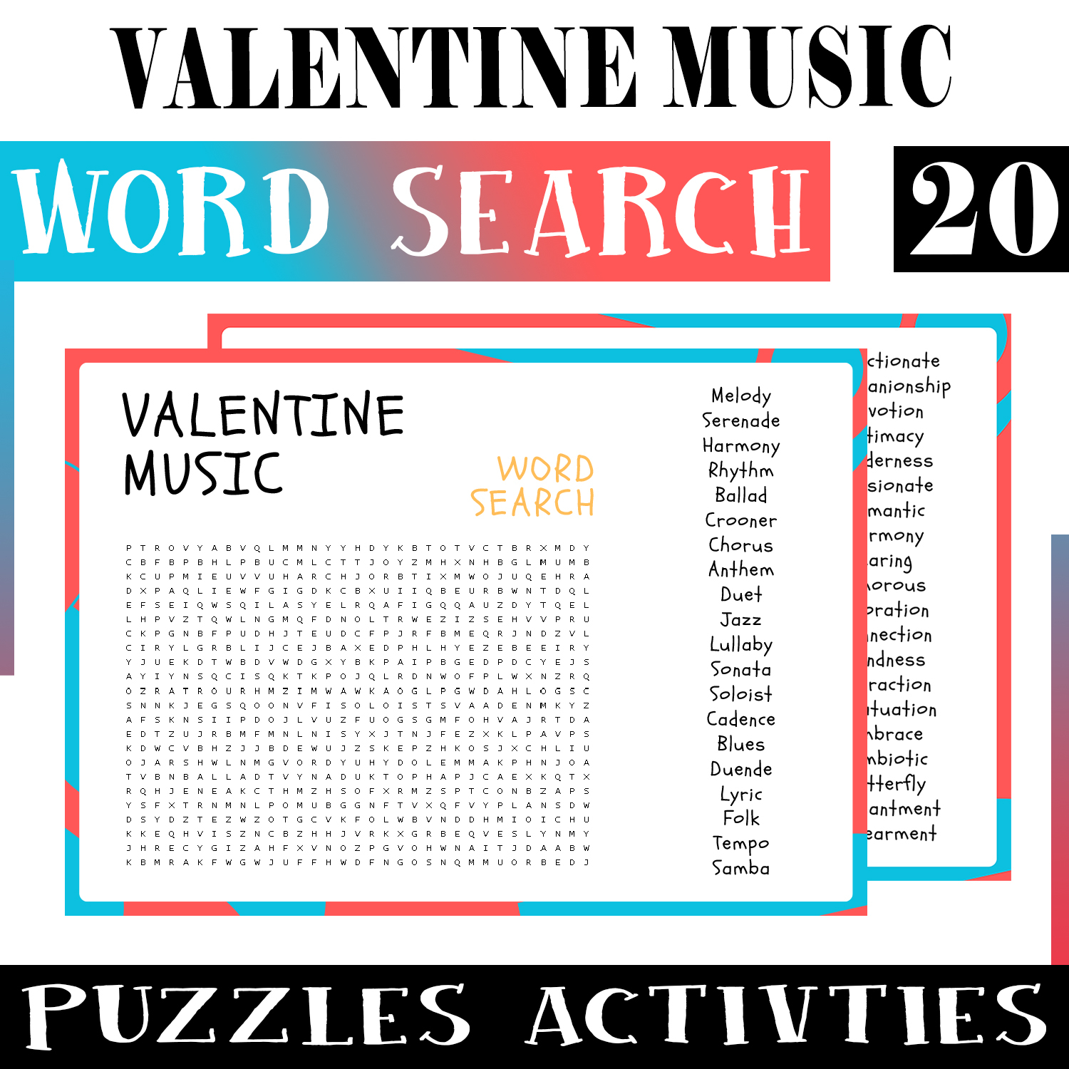 Valentine Music No Prep Word Search Puzzle Worksheet Activity For Morning Work Made By Teachers
