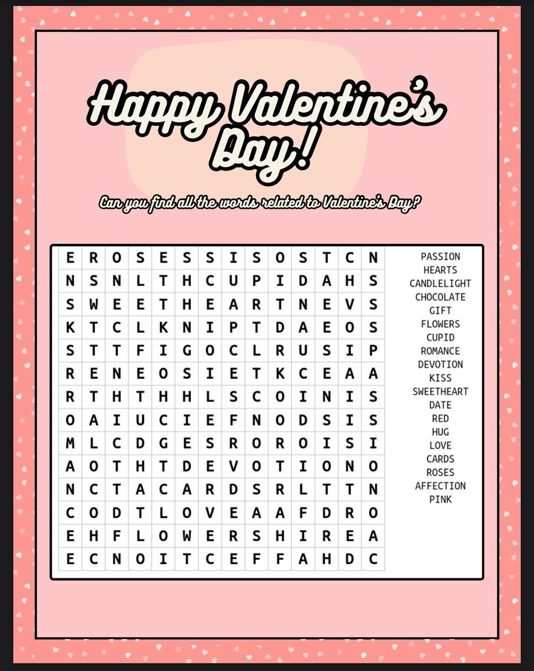 Free Printable Valentines Day Word Searches