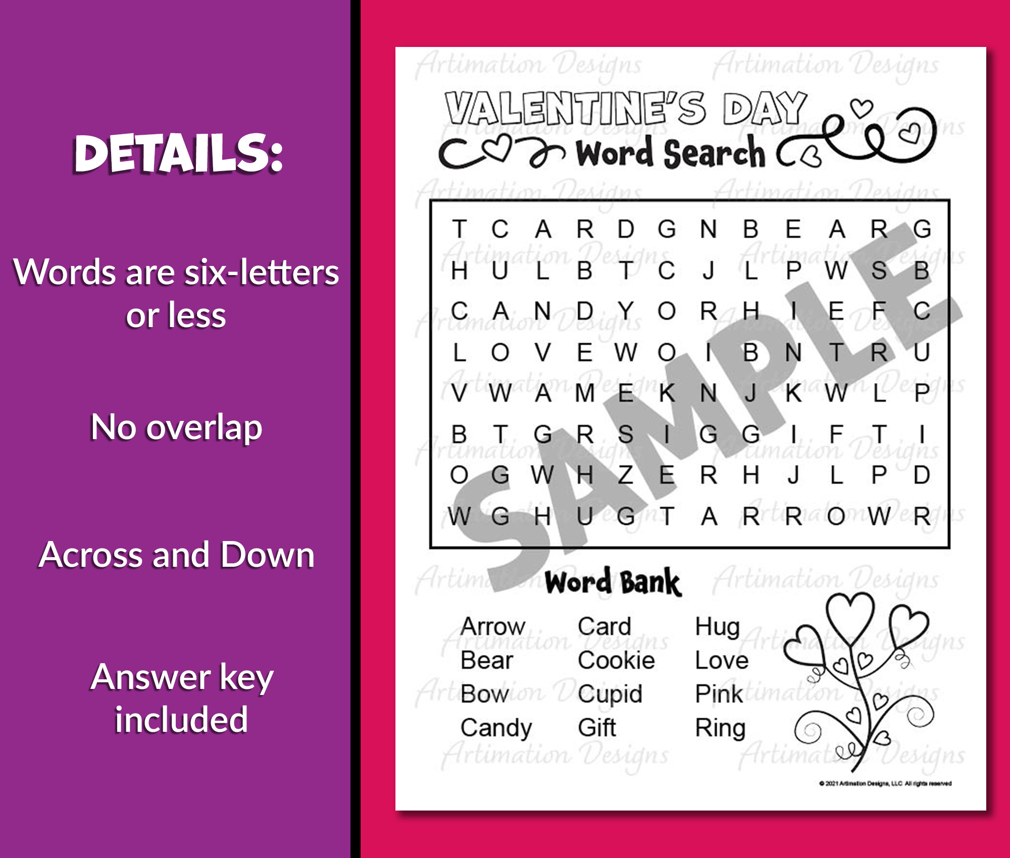 Valentine s Day Word Search Easy Level Word Puzzle Game Word Find Activity Made By Teachers
