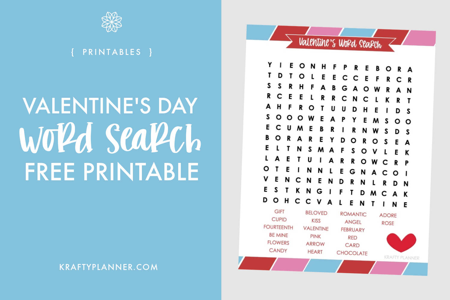 Valentine s Day Word Search Free Printable Krafty Planner