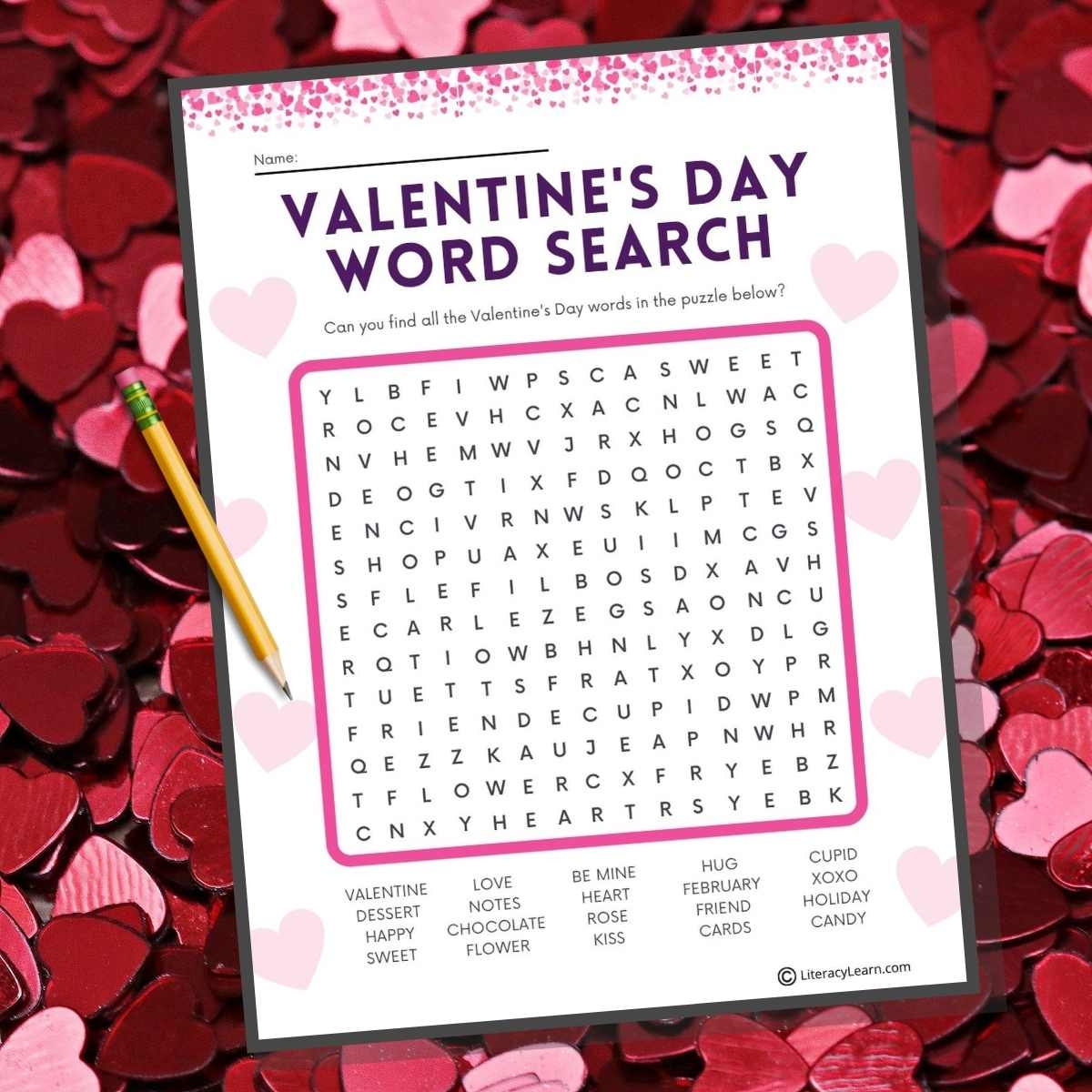 valentine s day word search free printable literacy learn