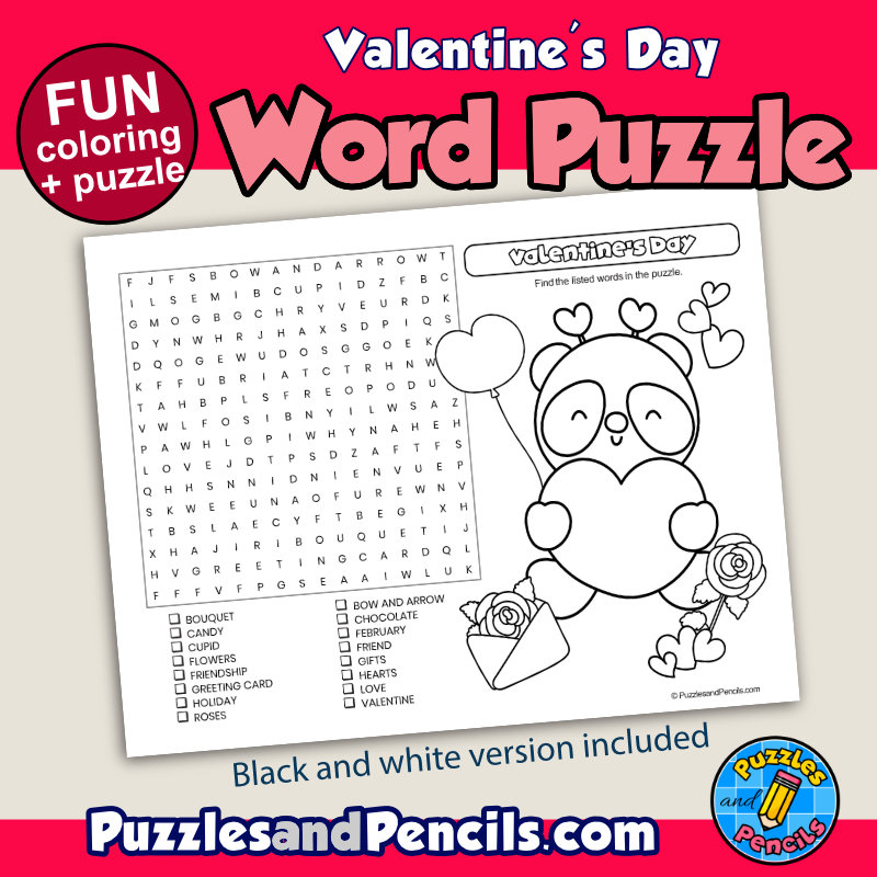 Valentine s Day Word Search Puzzle Activity Page February 