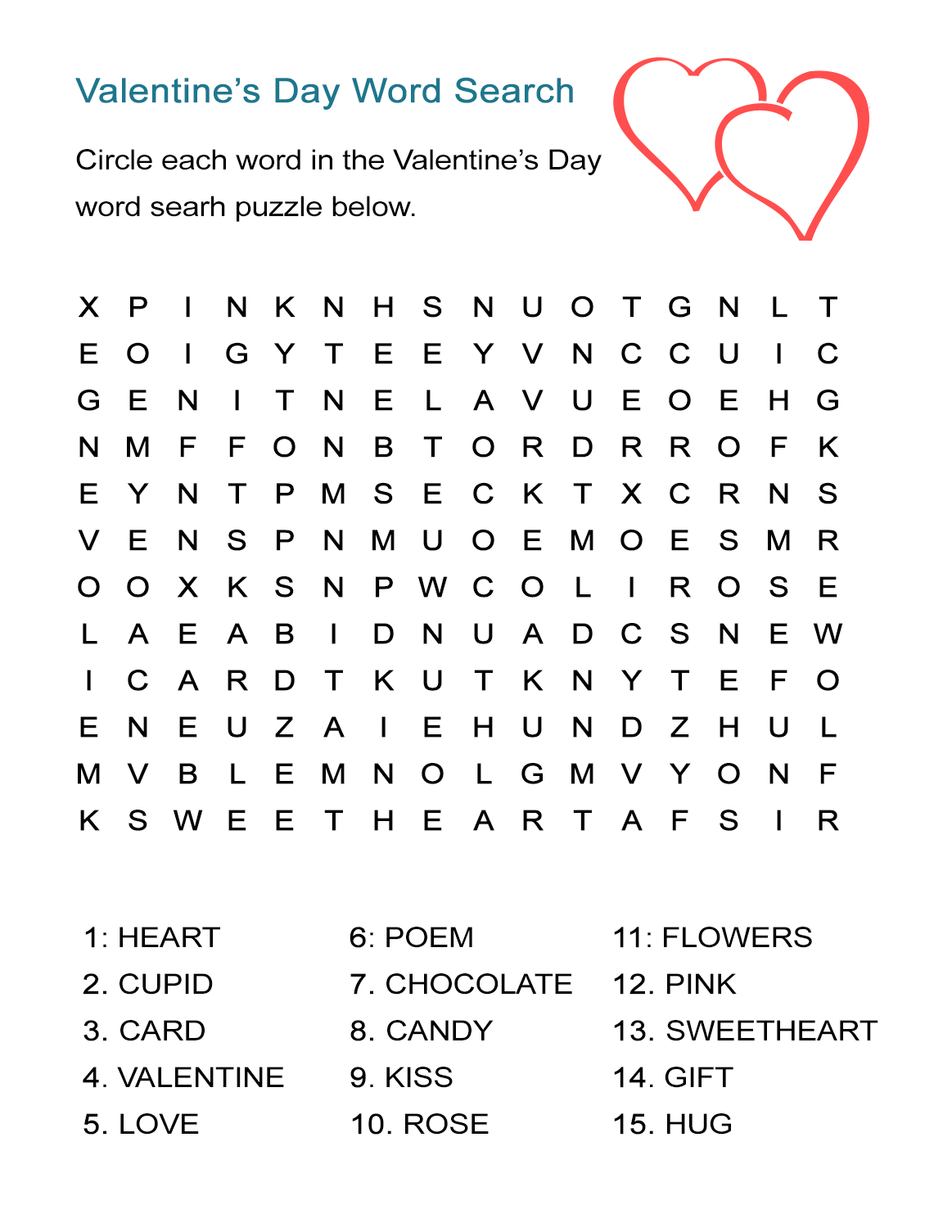 Valentine's Day Word Search Printable