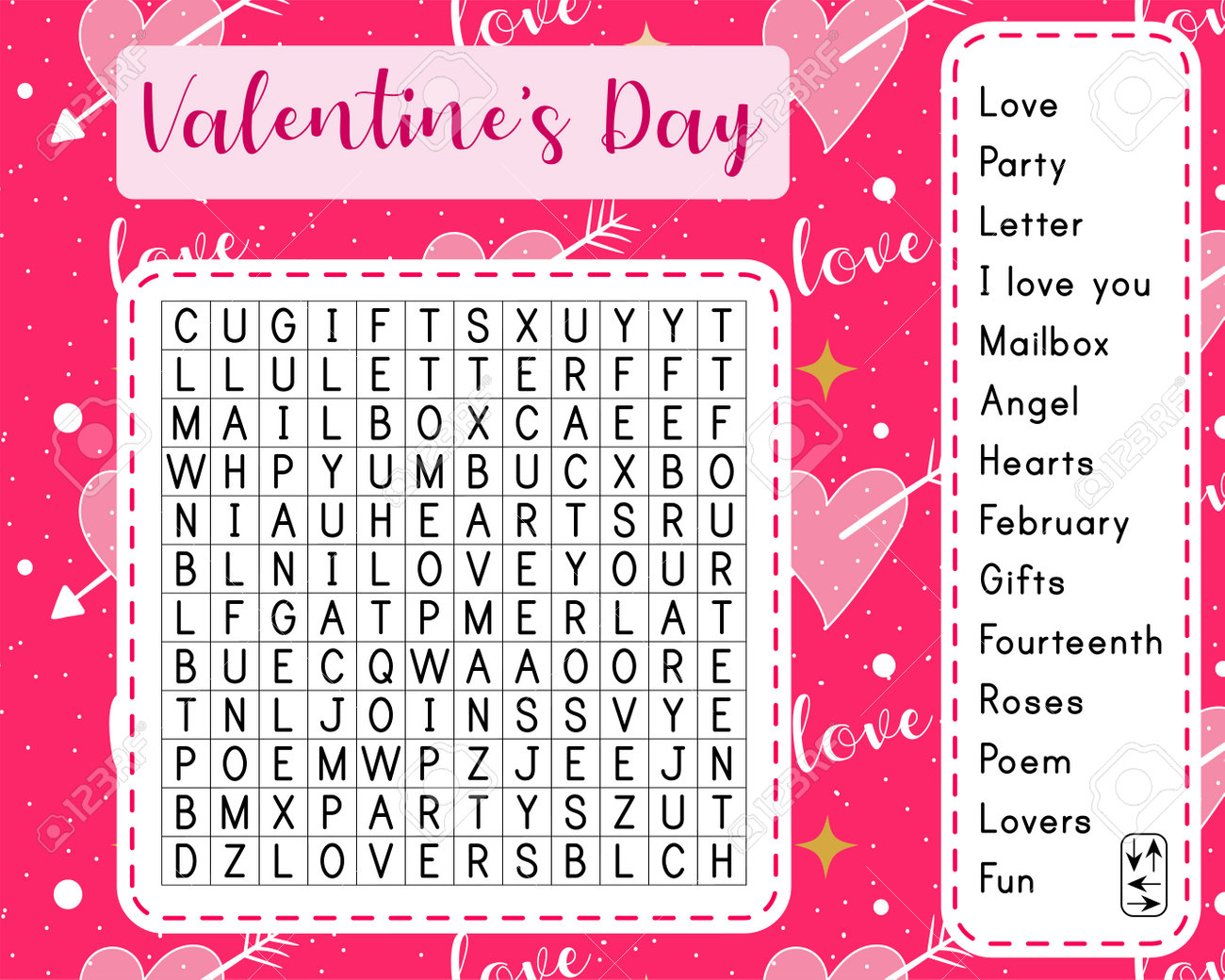 Valentine s Day Word Search Puzzle Suitable For Social Media Post Educational Game For Children Printable Worksheet For Learning English Royalty Free SVG Cliparts Vectors And Stock Illustration Image 162496272 