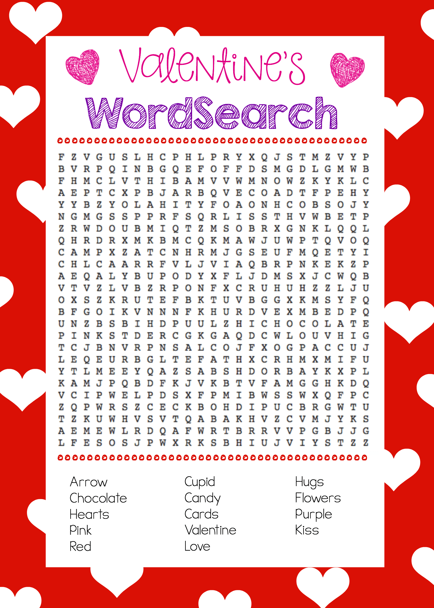 Printable Valentine Word Search Puzzles