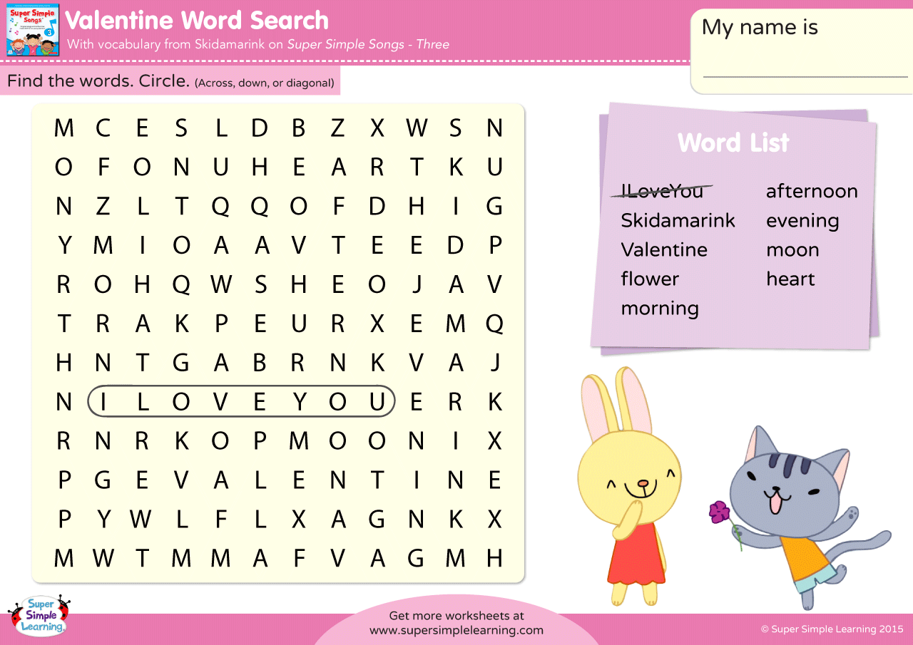Valentine Word Search Super Simple