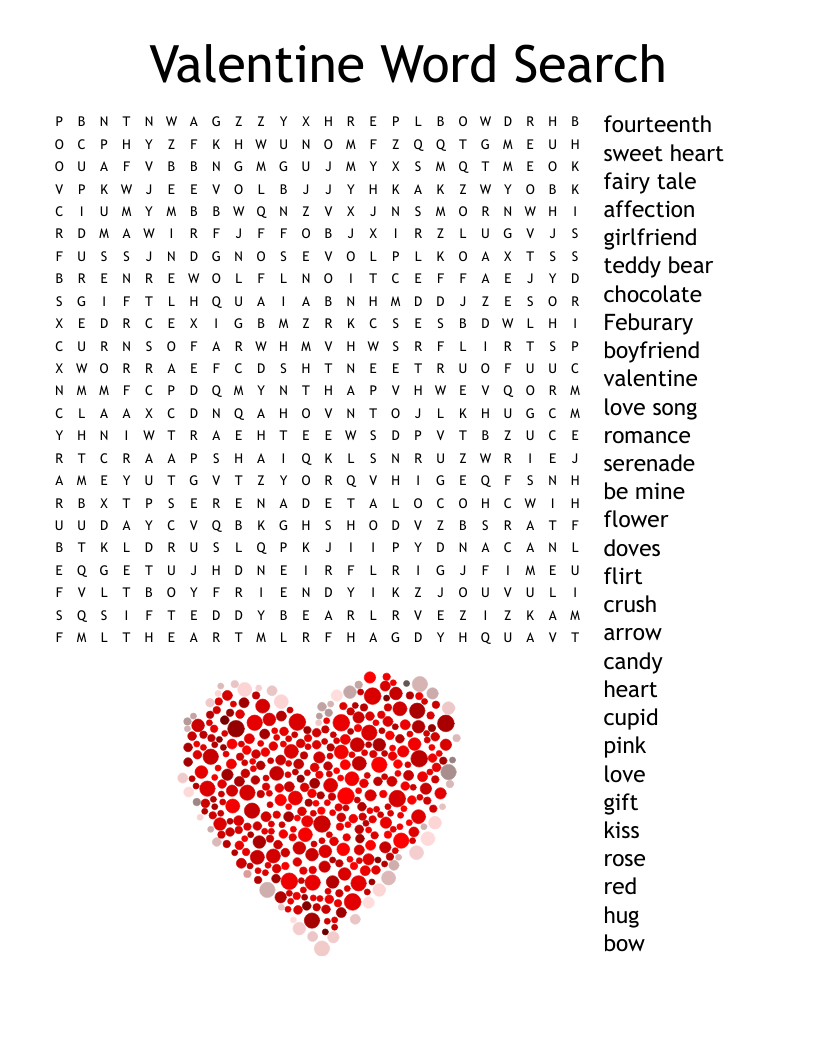 Valentine Word Search Free Printable