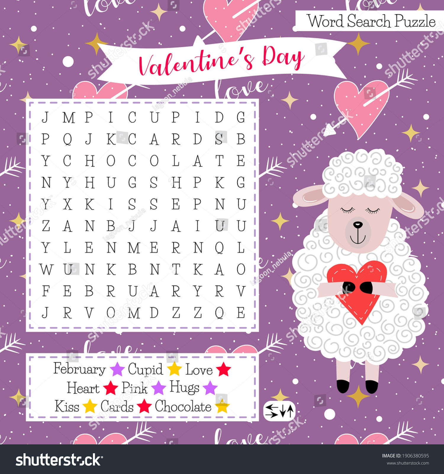 Valentines Day Word Search Puzzle Cute Stock Vector Royalty Free 1906380595 Shutterstock