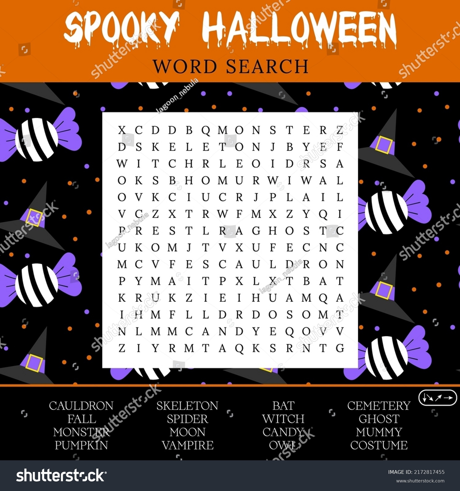 Vektor Stok Spooky Halloween Word Search Puzzle October Tanpa Royalti 2172817455 Shutterstock